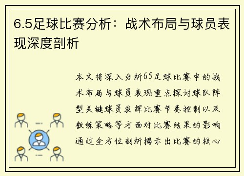 6.5足球比赛分析：战术布局与球员表现深度剖析