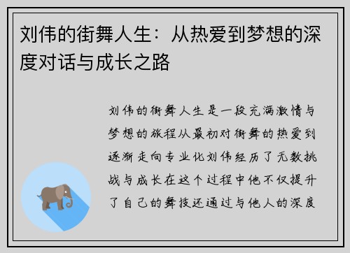 刘伟的街舞人生：从热爱到梦想的深度对话与成长之路